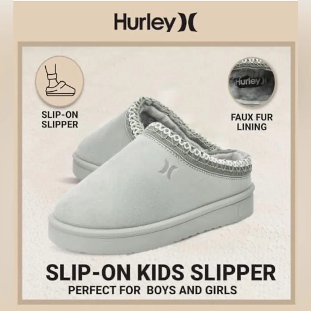 (S4)Hurley-Modi Kids' Indoor/Outdoor Slippers,Durable Clogs with Fur Fleece,Sz 5